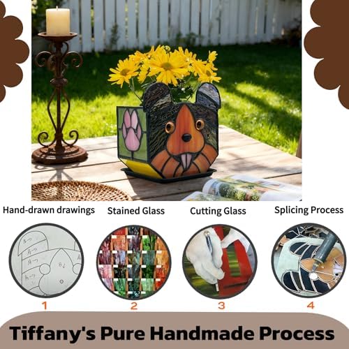 Handcrafted Stained Glass Dog Planter Pot, Succulent Pots with Drainage,Planter Pots for Indoor Plants,Pet Remembrance Gift Dog 4.6x3x5.15 in - Image 2