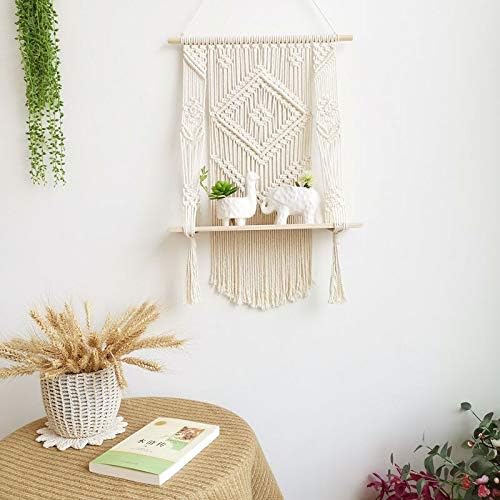 Hanging Macrame Shelf Boho Wall Hangings Floating Shelf Organizer Hanger for Home Decor (29.53" L x 19.68" W) - Image 6