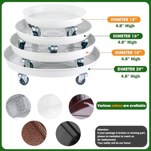 Planterhoma 3 Packs 16 inches Metal Plant Caddy with Wheels Extra-large Rolling Plant Stand Heavy-duty Iron Plant Dolly Casters for Indoor Outdoor Flower Pot Mover Roller Coasters - Image 3