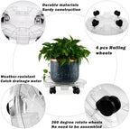 4 Packs 10.2 inches Small Clear Plant Caddy Plant Saucers on Wheels Rolling Plant Stands Heavy-duty Plant Dolly Plastic Planter Roller Base Pot Movers Outdoor Plant Tray Coaster - Image 2