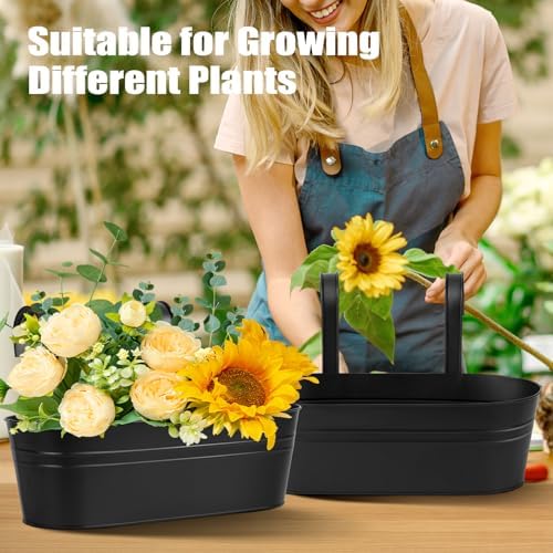 Zishine Hanging Planters for Outdoor Plants, 5 Pcs 13.7" Iron Railing Pots - Image 2