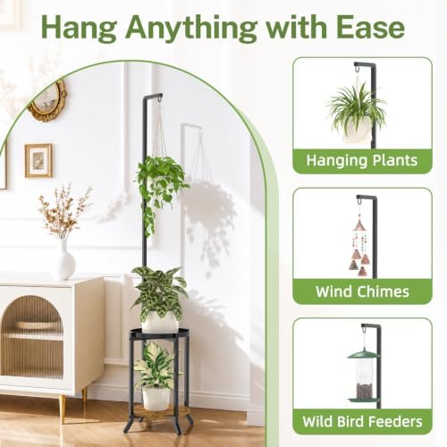 iDavosic.ly Hanging Plant Stand Indoor, 2 Tier, 60 In Tall, Black & Brown - Image 4