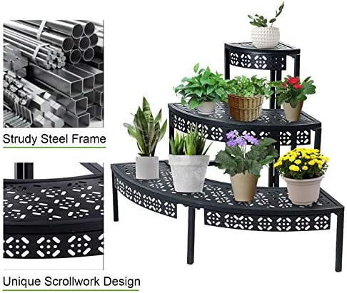 aboxoo 3-Tier Metal Plant Stand, Stair-Step Corner Shelf for Indoor/Outdoor - Image 6