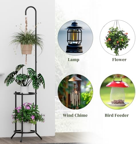 2 Tiers Hanging Metal Plant Stand Space Saving Corner Plant Holder - Image 5