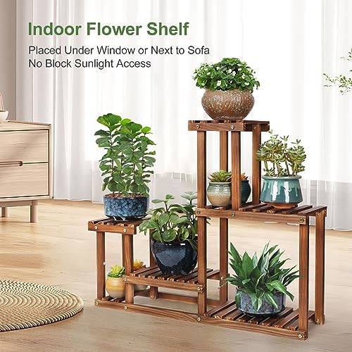 Pine Wood Plant Stand Indoor Outdoor Multi Layer Flower Shelf Rack - Image 4