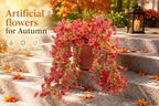 Artificial Fake Hanging Flowers for Fall Outdoors Decor 2 Pack UV Resistant Faux Hanging Plants, Waterproof Realistic Artificial Flowers for Autumn Porch, Balcony, Fence & Planters (Red-orange) - Image 4