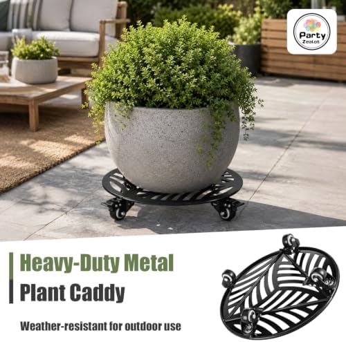 1-Pack Extra-large Metal Plant Caddy with Wheels 16 Inch Heavy-duty Rolling Plant Stand with Casters Wheeled Flower Pot Mover Roller Rust-proof Iron Planter Dolly Coaster for Indoor Outdoor Use, Black - Image 5