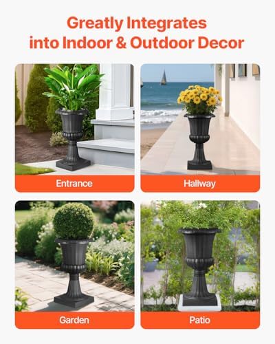 VEVOR Plastic Urn Planters, 9.8 x 16.5 Inch, 2 Pack Black Classic Flower Pots Front Porch Planters, Indoor & Outdoor Vase for Wedding, Party, Event, Home, Stage, Garden, Balcony, Patio Decoration - Image 6
