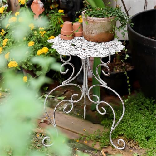 Outdoor Cast Iron Flower Stand, Heavy Duty Cast Iron Potted Plant Stand,Garden Potting Bench Table,Round Potted Plant Stand Rack,Decorative Flower Pot Holder,for Home Garden,White,Large - Image 3