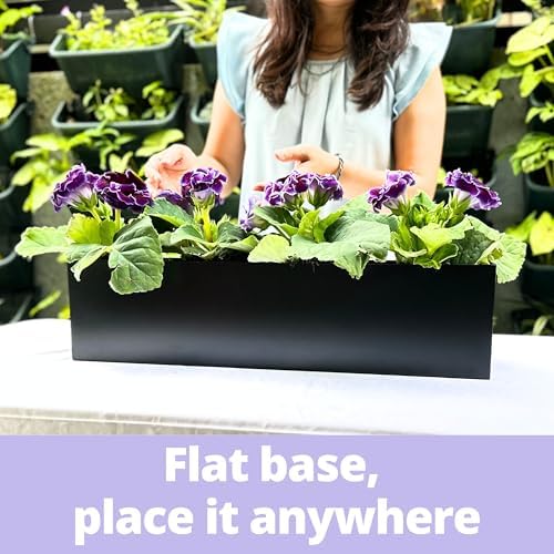 LaLaGreen Wall Planter (24 Inch, 2 Pack) Rectangular Metal Hanging Flower Pot for Succulents Carbon Steel Black, Long Window Sill Box Modern Fence Floating Garden Shelf for Deck Indoor Outdoor Decor - Image 6