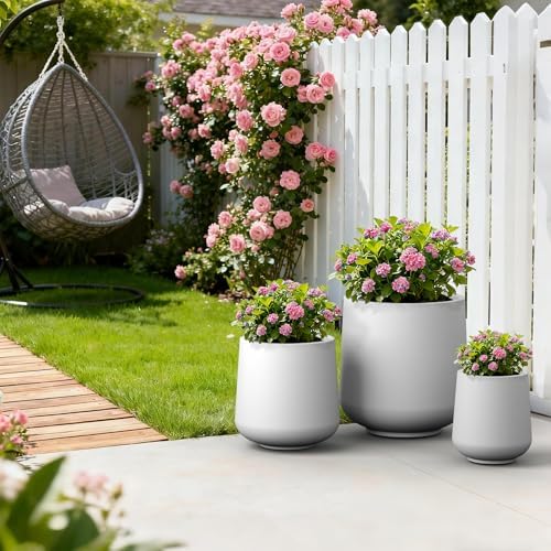 Kante Set of 3 White Concrete Curved Planters 16.5" 13" 9.4" Dia - Image 5
