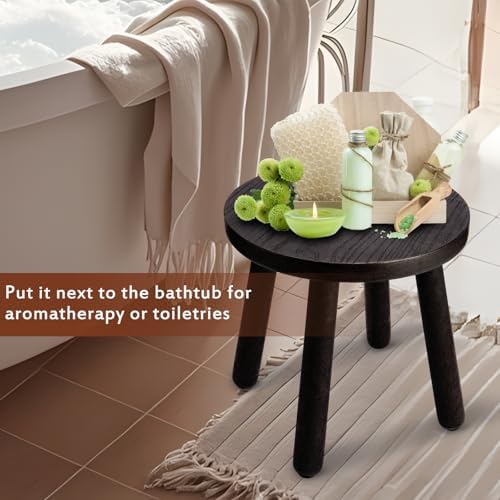 Round Solid Wooden Stool,Plant Stand,Step Stool,Black,15.8" H - Image 6