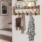 27.5" Wall Mount Coat Rack with Shelf, Key Holder & Mail Organizer, Brown - Image 7