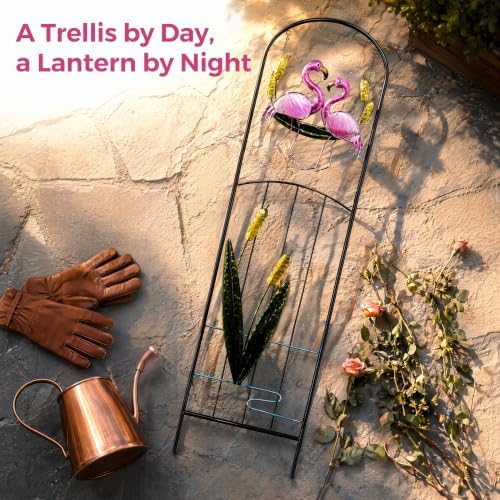 Solar Flamingo Garden Trellis Metal Climbing Plant Flower Stake - Image 6