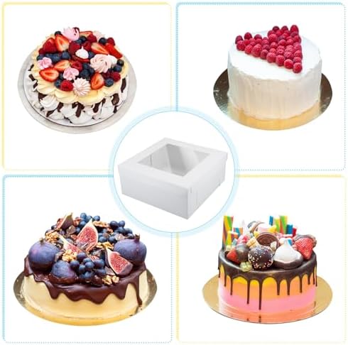 Dispowreath 12 Pcs Half Sheet Cake Box 14 x 14 x 6 Inch Large White Window Rectangle Bakery Cake Box for Pastries, Pie, Cookies, Donuts, Cupcakes Birthday Party Wedding Supplies - Image 6