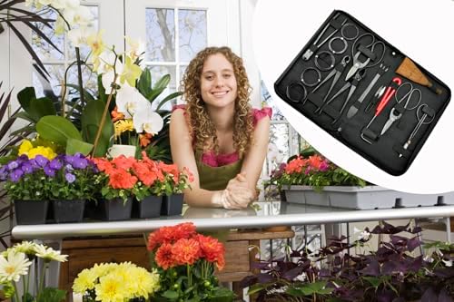 Gardening Bonsai Tool Sets 15pcs Carbon Steel Garden Plant Trimming Kit Scissor Cutter Shear Heavy Duty Nylon Case Outdoor Entrenching Tools - Image 7