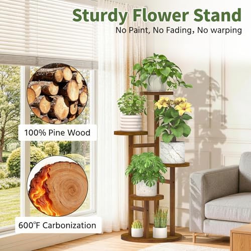 LASZOLA Wood Small Plant Stand Table Tall for Indoor Corner, 4 Tier Brown - Image 6