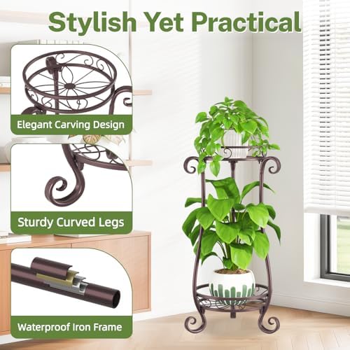 iDavosic.ly 2 Tier Tall Metal Plant Stand Outdoor Indoor, 27 Inch, Bronze - Image 5