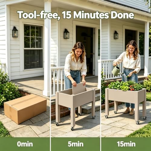 Elevated Raised Garden Bed with Wheels，74" Planter Outdoor Plants,Brown - Image 4
