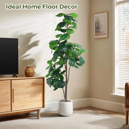 Jocoevol Artificial Fiddle Leaf Tree, 6ft Faux Plant Fake Ficus Lyrata Trees with White Planter - Perfect for House, Office, Living Room Indoor Home Decor, Ideal Housewarming Gift - Image 4
