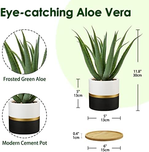 Briful Succulents Artificial Plants Fake Aloe Vera Plants in Gold and Black Pot Farmhouse Faux Agave Plant for Home Office Desk Bathroom Shelf Decorations - Image 2