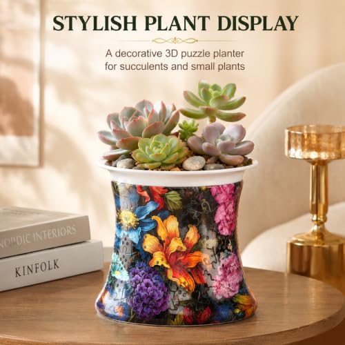 Decorative 3D Puzzle Vase with Planting Cup for Succulents&Small Flower - Image 5