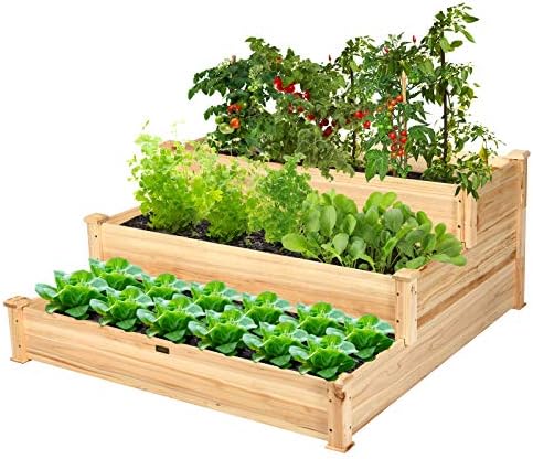 GIANTEX 3 Tier Raised Garden Bed Wood Elevated Planter Box Vegetable Flower Growing Bed Kit Outdoor Planting Container for Backyard Lawn Patio Planter Raised Beds, Easy Assembly 49"X49"X22" by Giantex