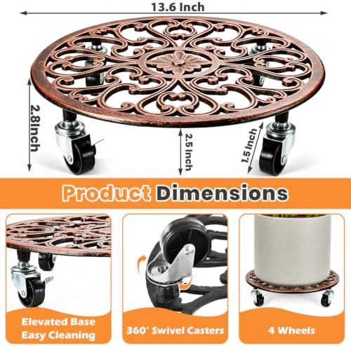 2 Pack Cast Iron Plant Caddy with Wheels Heavy Duty 14 Inch Plant Rollers - Image 5