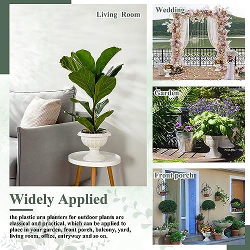 Zhehao 4 Pcs Plastic Urn Planters 12 x 10 Inch Urn Planters for Outdoor - Image 5