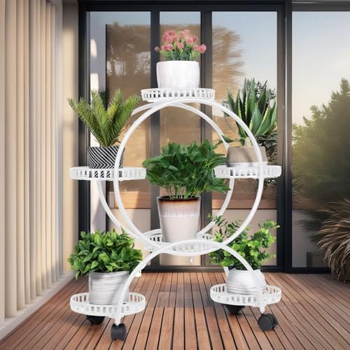 unho Metal Plant Stand 6-Potted: Flower Pot Holder with Wheels - Image 3