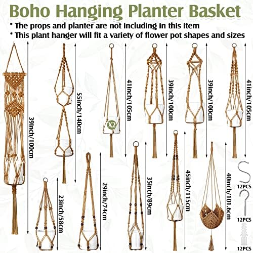 Hoteam 12 Pcs Macrame Plant Hangers Macrame Hanging Planters for Indoor Plants Handmade Boho Hanging Baskets Flower Pots Holder for Outdoor Home Wall Decor - Image 2