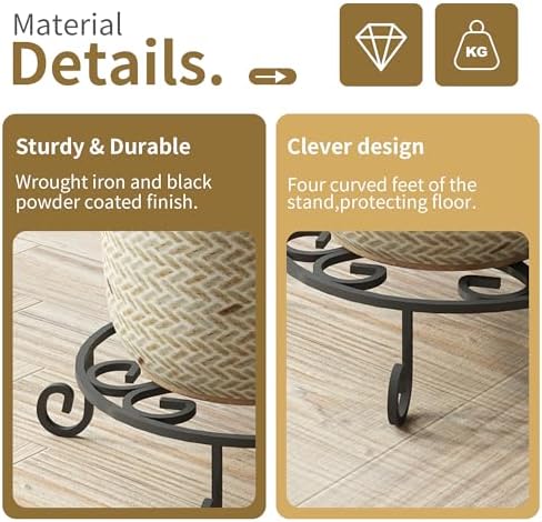 PROWORX 4 Pack 10” Diameter Metal Outdoor Plant Stand Indoor, Black Heavy Duty Potted Holder, Round Anti-Rust Wrought Iron Flower Planter Pot Display Stands for Home Garden - Image 6