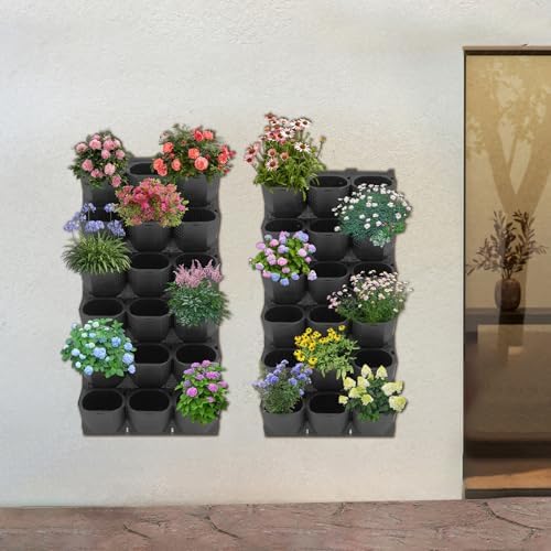 Vertical Wall Planter with 36 Pots, Hanging Garden Plant Flowerpot Holder, Stackable Wall-Mounted Planter, Balcony Planters for Flowers Vegetables Fruits (Black, 36 Pots) - Image 6
