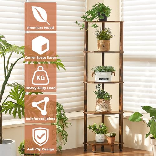 YUFAM 5-Tier Corner Shelf, Brown - Image 6