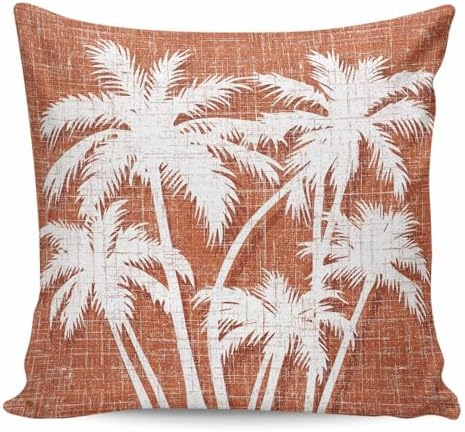 Throw Pillow 16x16 Inch, Tropical Palm Tree Waterproof Outdoor Pillow Covers for Patio with Insert, Vintage Burnt Orange Botanical Plants Decorative Pillowcase Cushion for Couch, Sofa, Bed, Garden by Unknown