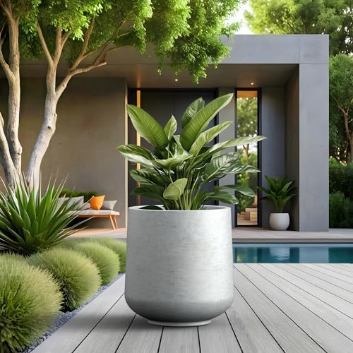 Kante Modern Home Minimalist 16.5" Dia Pale Gray Concrete Curved Planter - Image 5