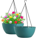 WOUSIWER 13 inch 2 Pack Large Hanging Planters for Indoor Outdoor Plants with Drainage Holes and Chain, Round Hanging Flower Pots for Garden Home Porch Decor, Myrtle Green by Wousiwer