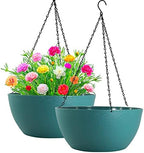 WOUSIWER 13 inch 2 Pack Large Hanging Planters for Indoor Outdoor Plants with Drainage Holes and Chain, Round Hanging Flower Pots for Garden Home Porch Decor, Myrtle Green by Wousiwer