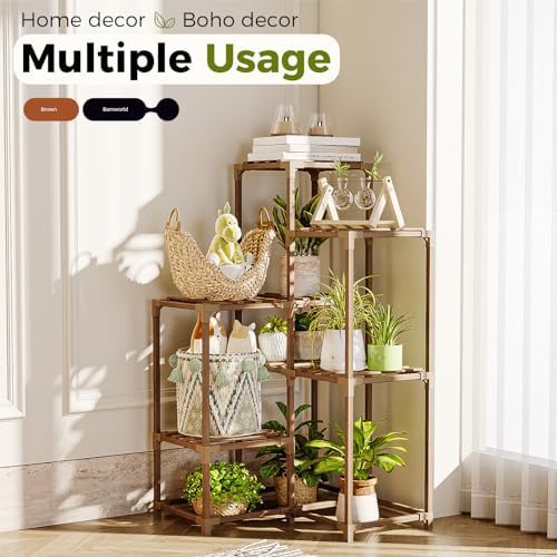 Bamworld Plant Stand Indoor Plant Shelf Outdoor Corner Wood Plant Table - Image 3