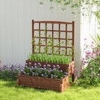 GIANTEX Raised Garden Bed with Legs and Trellis, 2-Tier Standing Planter Box with Drain Holes, Outdoor Elevated Garden Trellis for Vine Climbing, Flower Vegetable Fruit Herb Growing, Rustic Brown - Image 2