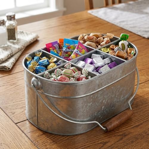 Hosley Galvanized Carry All Kitchen Utensil Caddy Serve Ware 13 Inch Long. Ideal for Floral Arrangements Party Garden Patio. O4 - Image 4