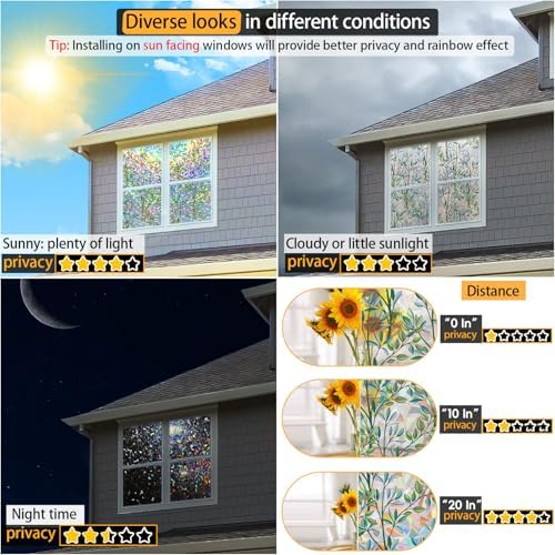 Leafy Rainbow Window Privacy Film, Stained Glass Cling, 47.2" * 78.7 " - Image 7