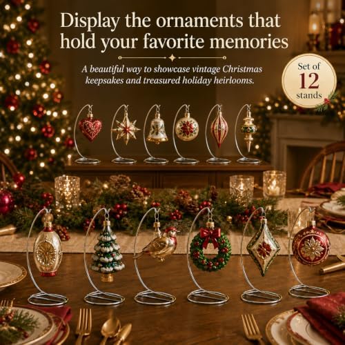 Silver Ornament Display Stands Set of 24, 9 Inch Chrome Metal Hanging Holders for Christmas Ornaments, Jewelry, Terrariums, Crafts, Air Plants, Keepsakes & Retail Displays, 8 Inch Hanging Height - Image 5