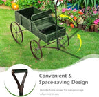 DORTALA Wood Wagon Planter, Outdoor Garden Flower Planter Cart with Wheels, Small Decorative Wood Raised Bed Plant Pot Box Stand for Backyard, Patio, Balcony, Green - Image 4