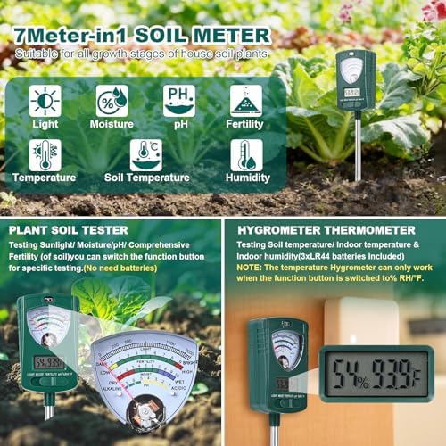 7-in-1 Soil Tester for Soil Moisture pH Fertility Light Intensity, Soil Temp, Air Temp & Humidity, with Pointer and LCD Display.for Garden, Farm, Lawn, Indoor/Outdoor Plant Monitoring. - Image 3