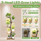 iDavosic.ly 5 Tier Tall Plant Stand with Grow Light for Indoor, Black Brown - Image 4