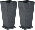 Autodaya 28" Oversized Black Terrazzo-Look PP Tall Planters Set of 2 - Image 2