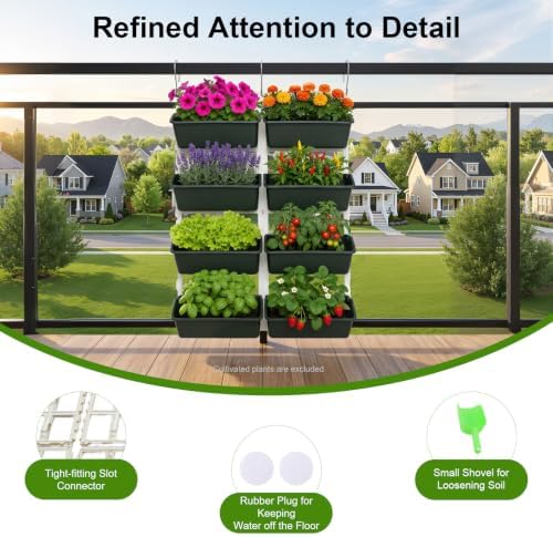 8 Pockets Garden Vertical Planter, 4 Tier Wall Mounted Hanging Planter Flower Garden Care Set For Flowers, Vegetables Or Herb Garden Indoor Outdoor Hanger Wall Hanging Home Decor (Army Green) - Image 2