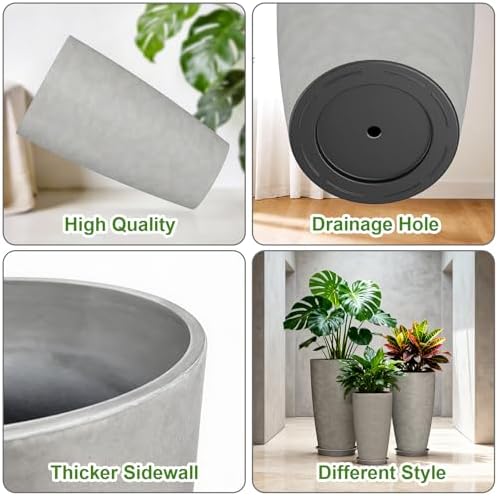24+21+18" Tall Planters for Indoor&Outdoor Plants with Drainage Hole&Saucer - Image 4