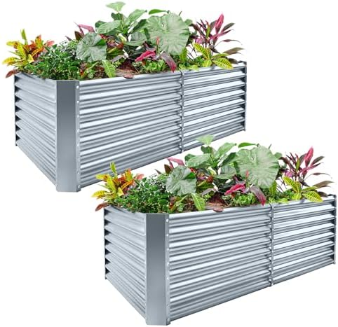 Land Guard 2 Pack 8×4×2ft Galvanized Raised Garden Bed Kit, Galvanized Planter Raised Garden Boxes Outdoor, Large Metal Raised Garden Beds for Vegetables (Modern Grey) by LandGuard